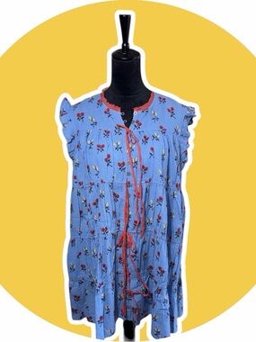 NWT Free People Light Blue Floral Tie-Front Ruffle Tunic